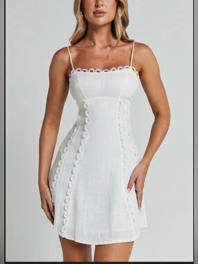 White Spaghetti Strap Lace-Trim Mini Dress